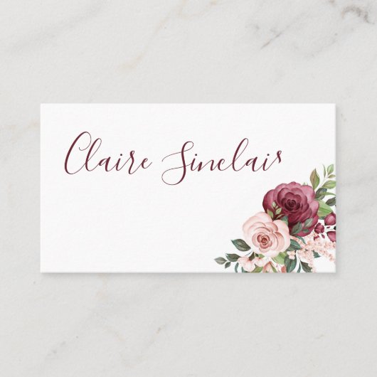 かわいらしブルゴーニュとピンクの水色の花 名刺 (正面)