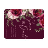 かわいらしブルゴーニュ桃フローラ結婚式の日付を保存 マグネット (横)