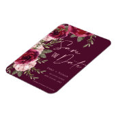 かわいらしブルゴーニュ桃フローラ結婚式の日付を保存 マグネット (左側)