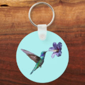 かわいらしブルーハミングバード/ハイビスカスキーチェーン キーホルダー (正面)