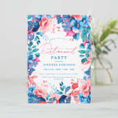 かわいらしブ色彩の鮮やかルーとピンクのフローラ退職パーティー 招待状 (スタンド正面)
