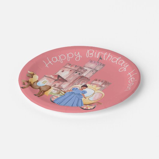 かわいらしプリンセスと城の編集可能文字 ペーパープレート (アングル)