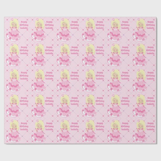 かわいらしプリンセスガールハッピーバースデーカスタムピンク ラッピングペーパー (フラット)
