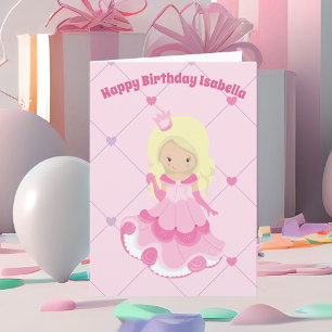 かわいらしプリンセスピンクカスタム誕生日ブロンドガール カード