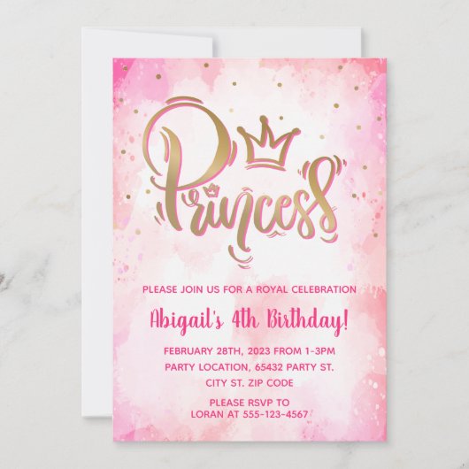 かわいらしプリンセス誕生日 招待状 (正面)