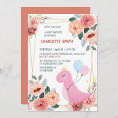 かわいらしベビー恐竜クラウン気球グラディエント水 招待状 (正面/裏面)