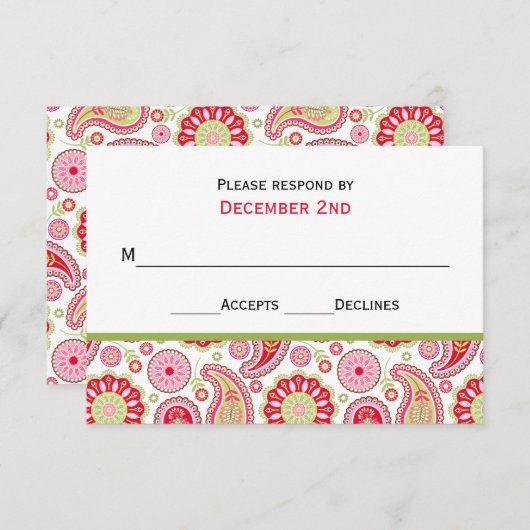 かわいらしペイズリーウェディングRSVPカード 出欠カード (正面/裏面)
