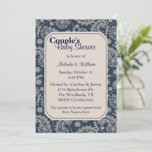 かわいらしペイズリーカップルの赤ちゃんシャワー招待状 招待状 (スタンド正面)