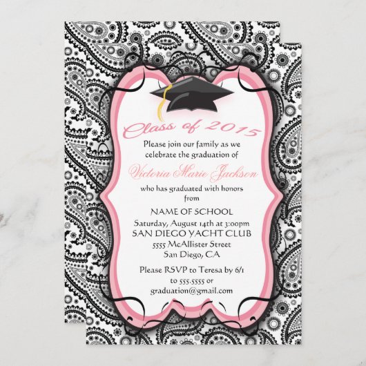 かわいらしペイズリー卒業招待状 招待状 (正面/裏面)