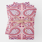 かわいらしペイズリー模様のピンクの白い花の色合い ラッピングペーパーシート (インサイチュ)