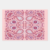 かわいらしペイズリー模様のピンクの白い花の色合い ラッピングペーパーシート (正面3)
