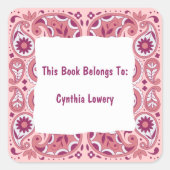 かわいらしペイズリー模様ピンク白い花 スクエアシール (正面)