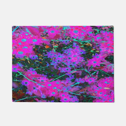 かわいらしホットピンク、マゼンタ、アクアブルー ドアマット (正面)