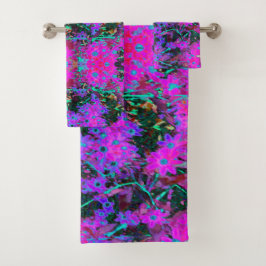 かわいらしホットピンク、マゼンタ、アクアブルー バスタオルセット