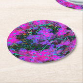 かわいらしホットピンク、マゼンタ、アクアブルー ラウンドペーパーコースター (アングル)