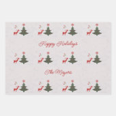 かわいらしホリデーズクリスマスツリー&レッドトナカイ ラッピングペーパーシート (正面)