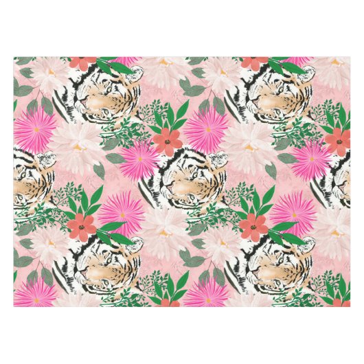 かわいらしホワイトピンクタイガー絵画フローラ テーブルクロス (正面(横))