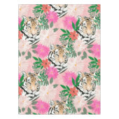 かわいらしホワイトピンクタイガー絵画フローラ テーブルクロス (正面)