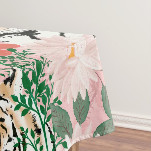 かわいらしホワイトピンクタイガー絵画フローラ テーブルクロス (インサイチュ)