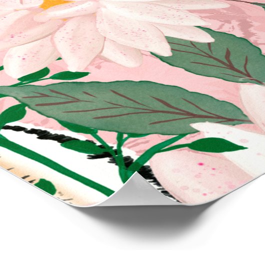 かわいらしホワイトピンクタイガー絵画フローラ ポスター (角)