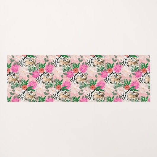 かわいらしホワイトピンクタイガー絵画フローラ ヨガマット (裏面(横))
