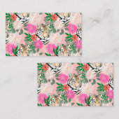 かわいらしホワイトピンクタイガー絵画フローラ 名刺 (正面/裏面)