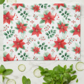 かわいらしポインセティアス・ミニマル水彩模様 キッチンタオル (折り畳み)