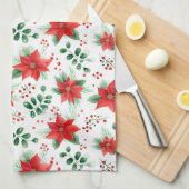 かわいらしポインセティアス・ミニマル水彩模様 キッチンタオル (四つ折り)