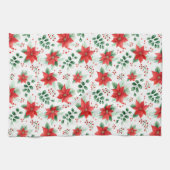 かわいらしポインセティアス・ミニマル水彩模様 キッチンタオル (横)