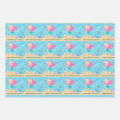 かわいらしマーメイドガールパーソナライズされたビーチ誕生日 ラッピングペーパーシート (正面2)