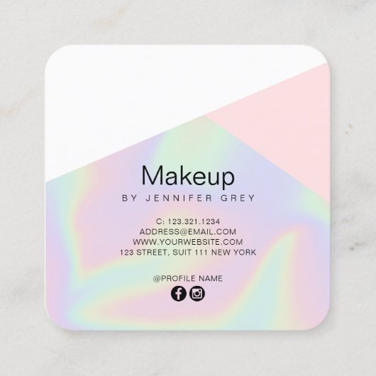 かわいらしモダンエレガントホログラフィー化粧 スクエア名刺 (裏面)