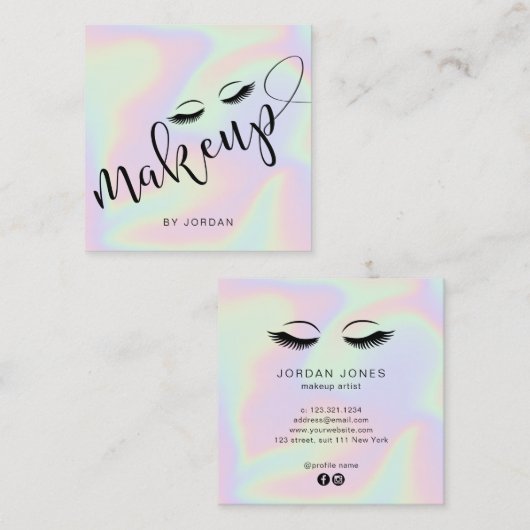 かわいらしモダンエレガントホログラフィー化粧 スクエア名刺 (正面/裏面)