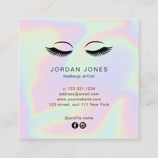 かわいらしモダンエレガントホログラフィー化粧 スクエア名刺 (裏面)