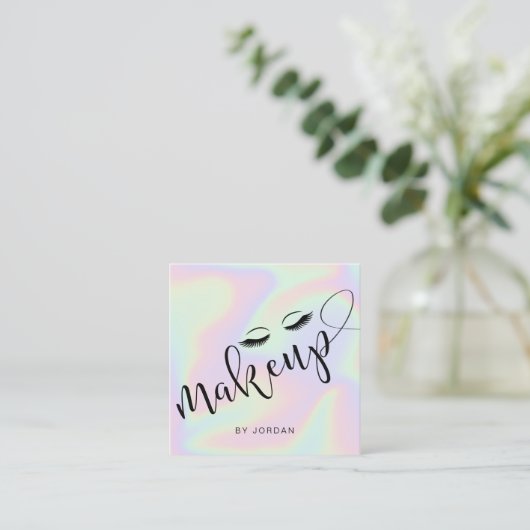 かわいらしモダンエレガントホログラフィー化粧 スクエア名刺 (スタンド正面)