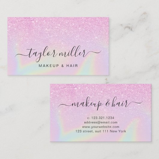 かわいらしモダンエレガントホログラフィー化粧 名刺 (正面/裏面)