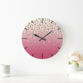 かわいらしモダンガーリーフェイク金ゴールドグリッター紙吹雪 ラージ壁時計 (ホーム)