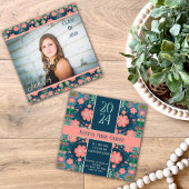 かわいらしモダンスタイリッシュフローラカスタム卒業 招待状