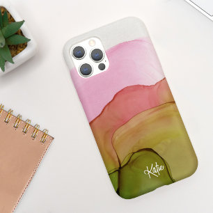かわいらしモダンピンクの緑の水色(名前あり) iPhone 11 ケース