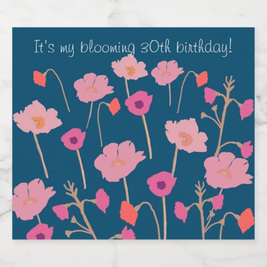 かわいらしモダンフローラカスタム誕生日 スパークリングワインラベル (シングルラベル)