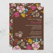 かわいらしモダン開花フローラブライダルシャワー 招待状 (正面/裏面)