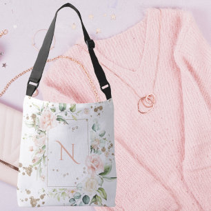 かわいらしモノグラパーソナライズされたム水色フローラ クロスボディバッグ