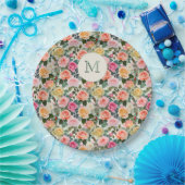 かわいらしモノグラムのフローラバラエレガント ペーパープレート (パーティー)