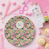 かわいらしモノグラムのフローラバラエレガント ペーパープレート (パーティー)