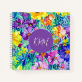 かわいらしモノグラムのモダンパーソナライズされたフローラ ノートブック (正面)