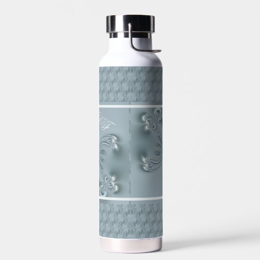 かわいらしモノグラムエレガントバタフライウイングティール（緑がかった色） ウォーターボトル (左面)