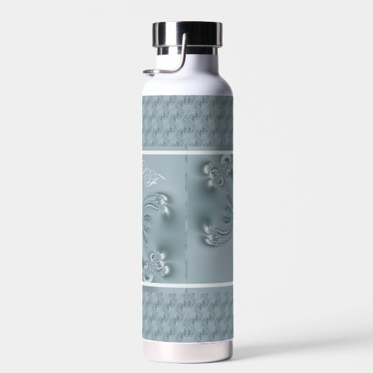 かわいらしモノグラムエレガントバタフライウイングティール(緑がかった色) ウォーターボトル (右面)
