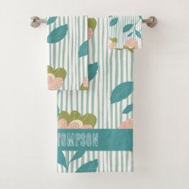 かわいらしモノグラムフェミニンフローラ青パターン バスタオルセット