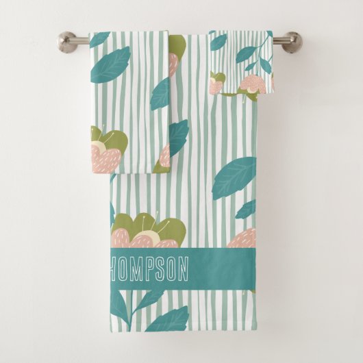 かわいらしモノグラムフェミニンフローラ青パターン バスタオルセット (インサイチュ)