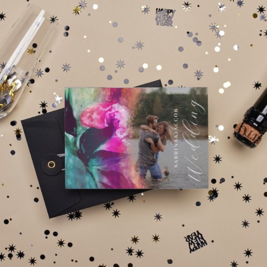 かわいらしユニークWhimisical Pink Rose 結婚 Photo's 招待状