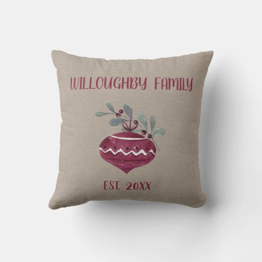 かわいらしリースとオーナメントパーソナライズされた クッション (裏面)